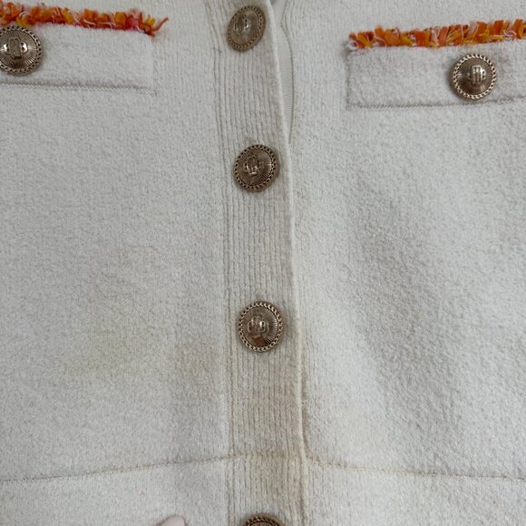 NWT Maje Risal Mini Dress EcruWhite Contrast Fray Trim Knit Shirt Collar Buttons - Picture 8 of 11